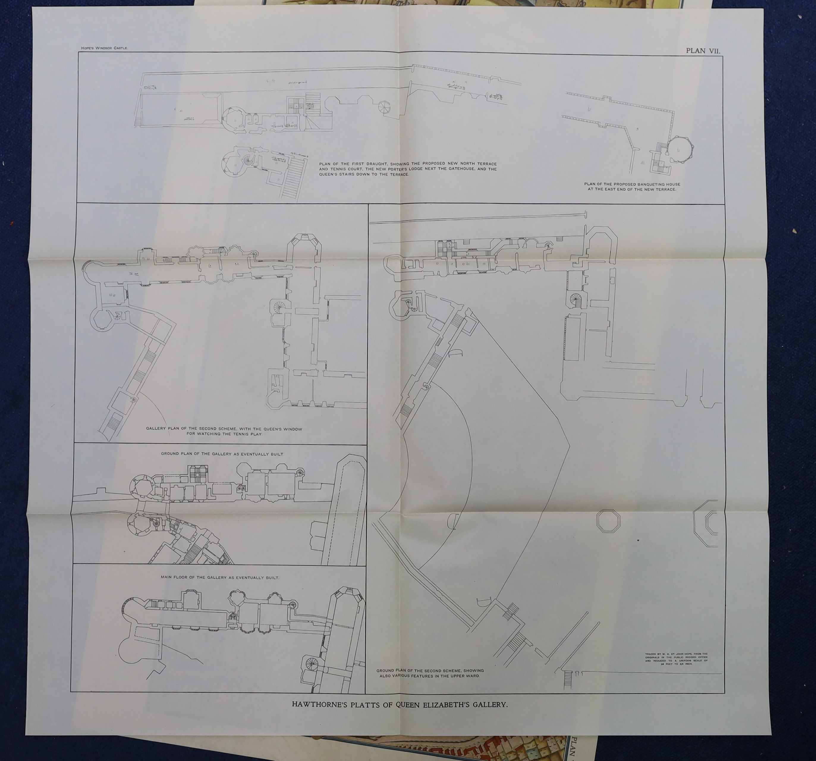 St.John, William Henry, Sir - The Plans of Windsor Castle, 8 folding plans, 72 x 79cms., in a portfolio, London, 1913 [To accompany the 3 volume work on Windsor Castle]